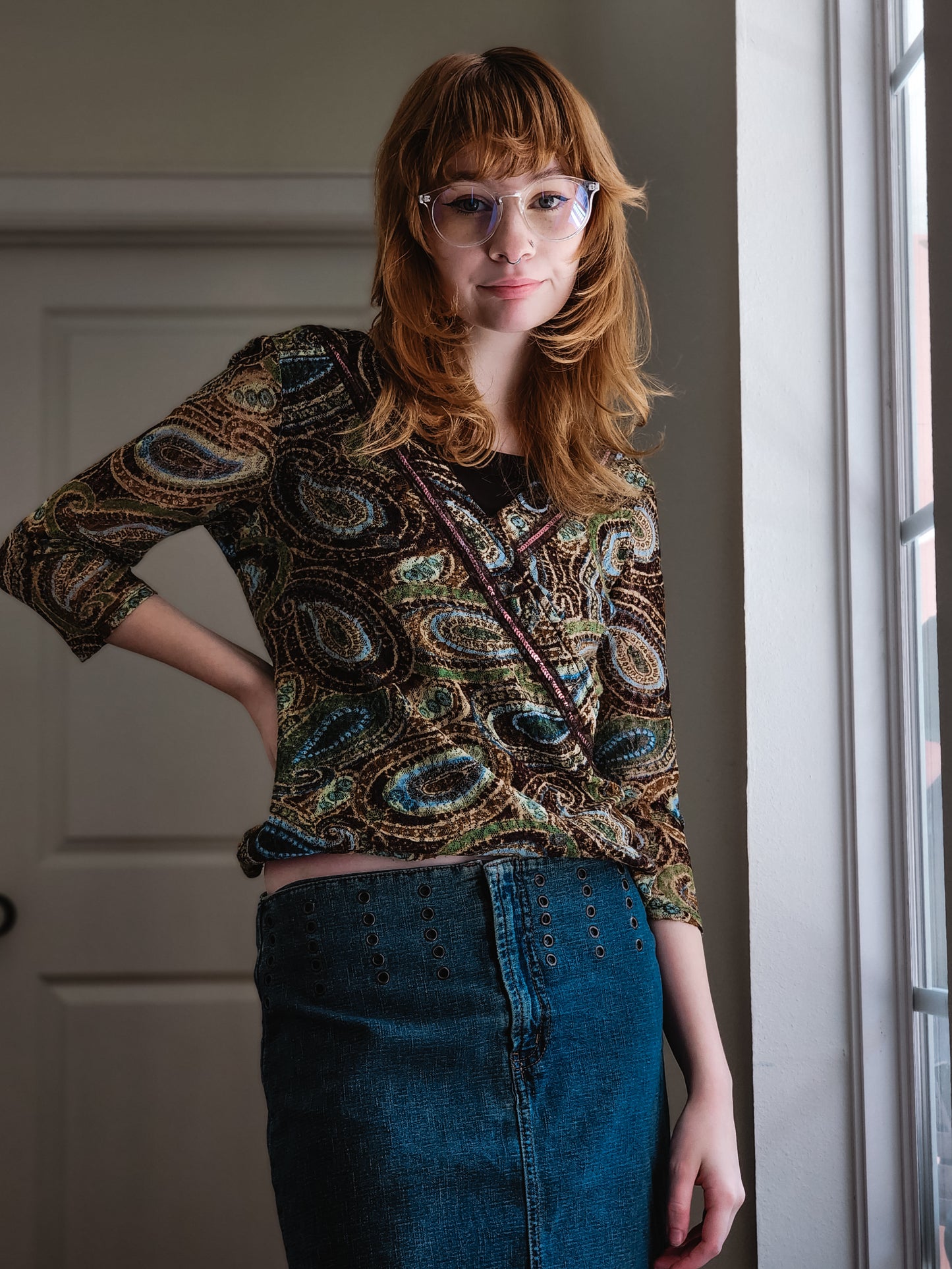 Earth-toned Paisley Top | Size M