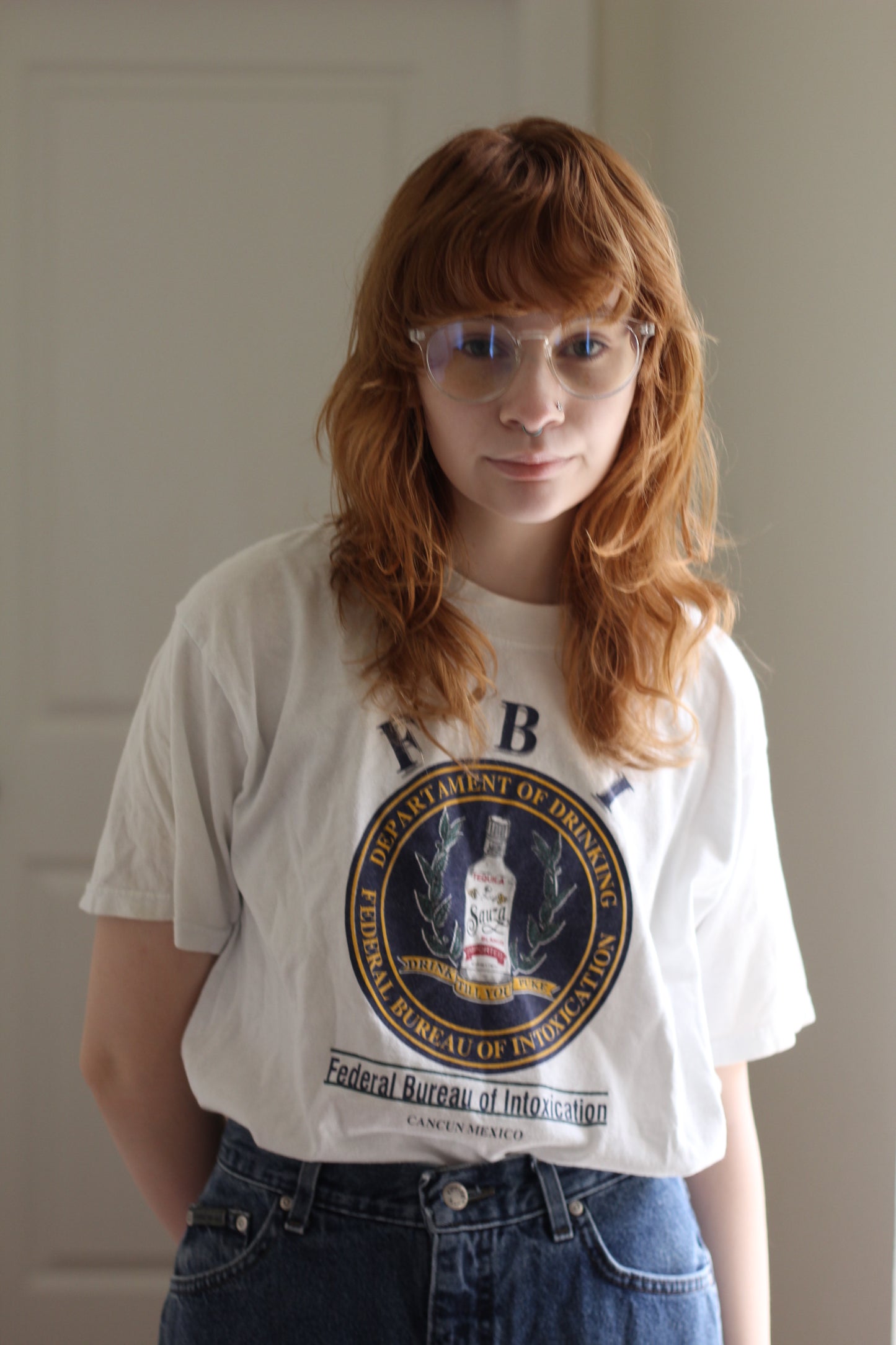 White "FBI" Tee | Size L