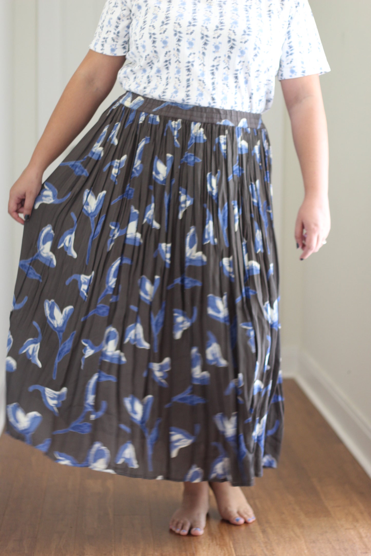 Grey Floral Skirt | Size L
