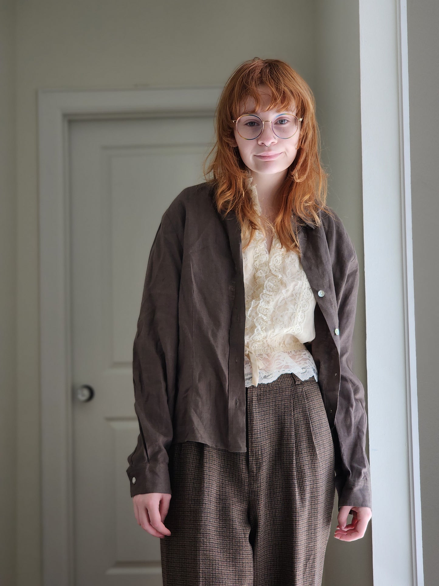 Brown Gingham Pants | S/M