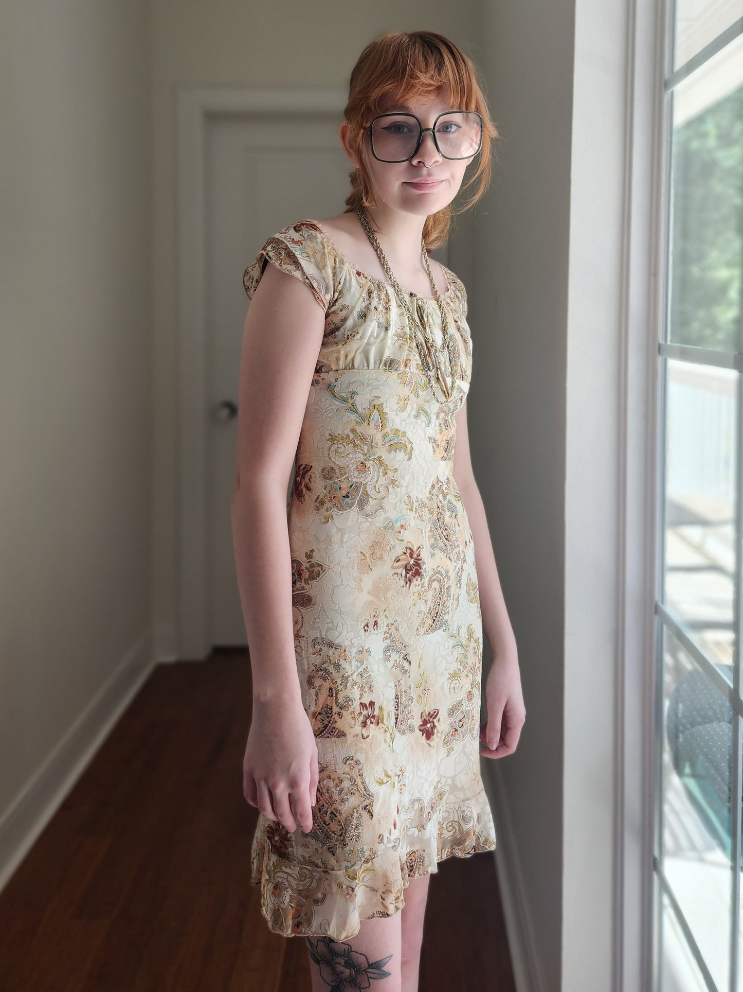 Cream Paisley Mini Dress | Size S
