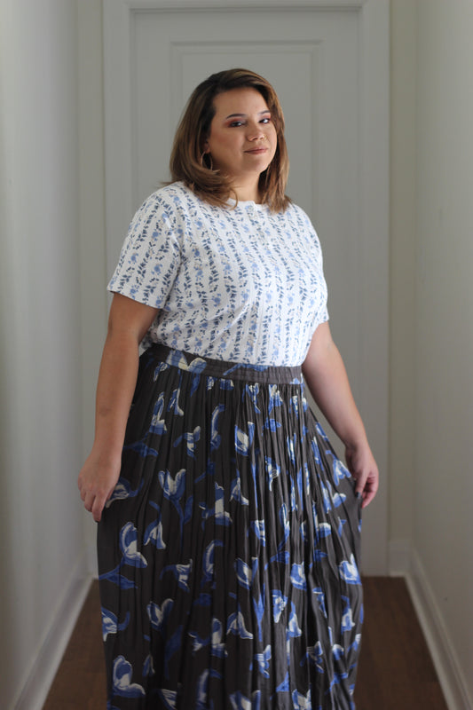 Grey Floral Skirt | Size L